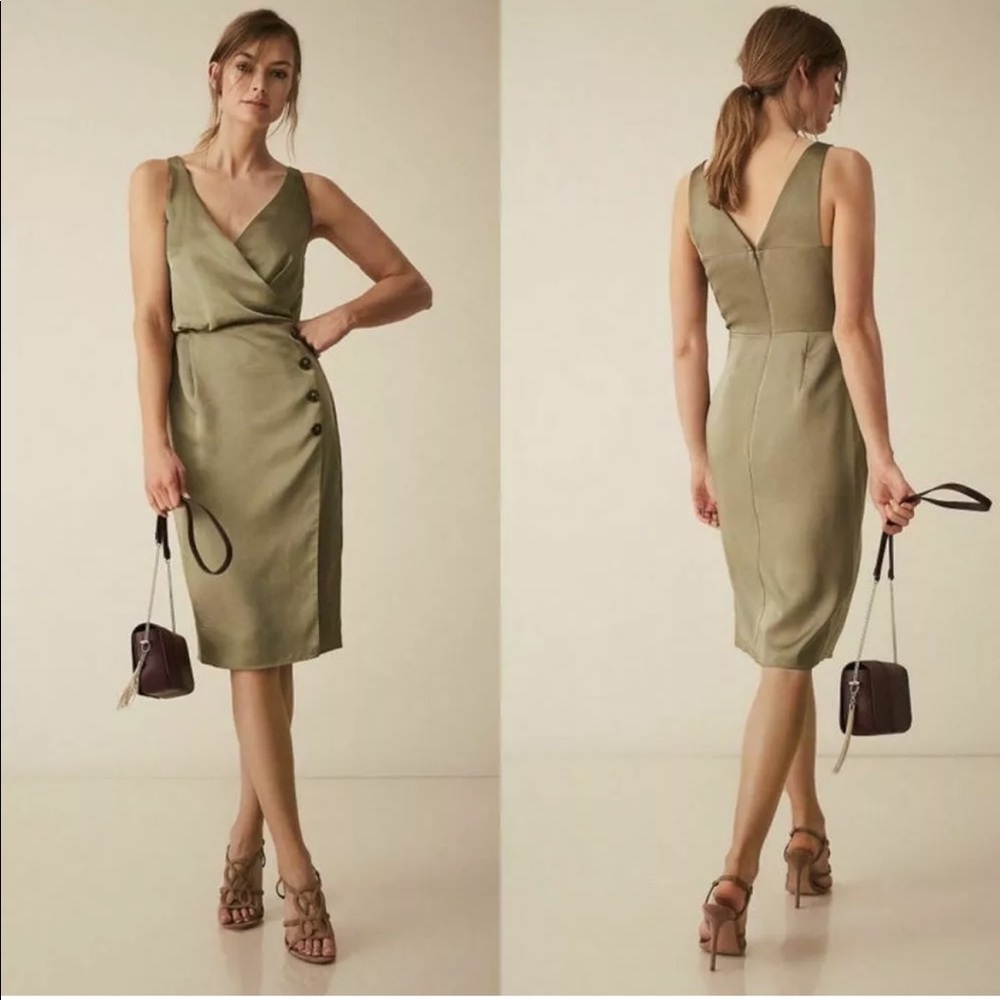 NEW Reiss Womens Peppa Dress V Neck Satin